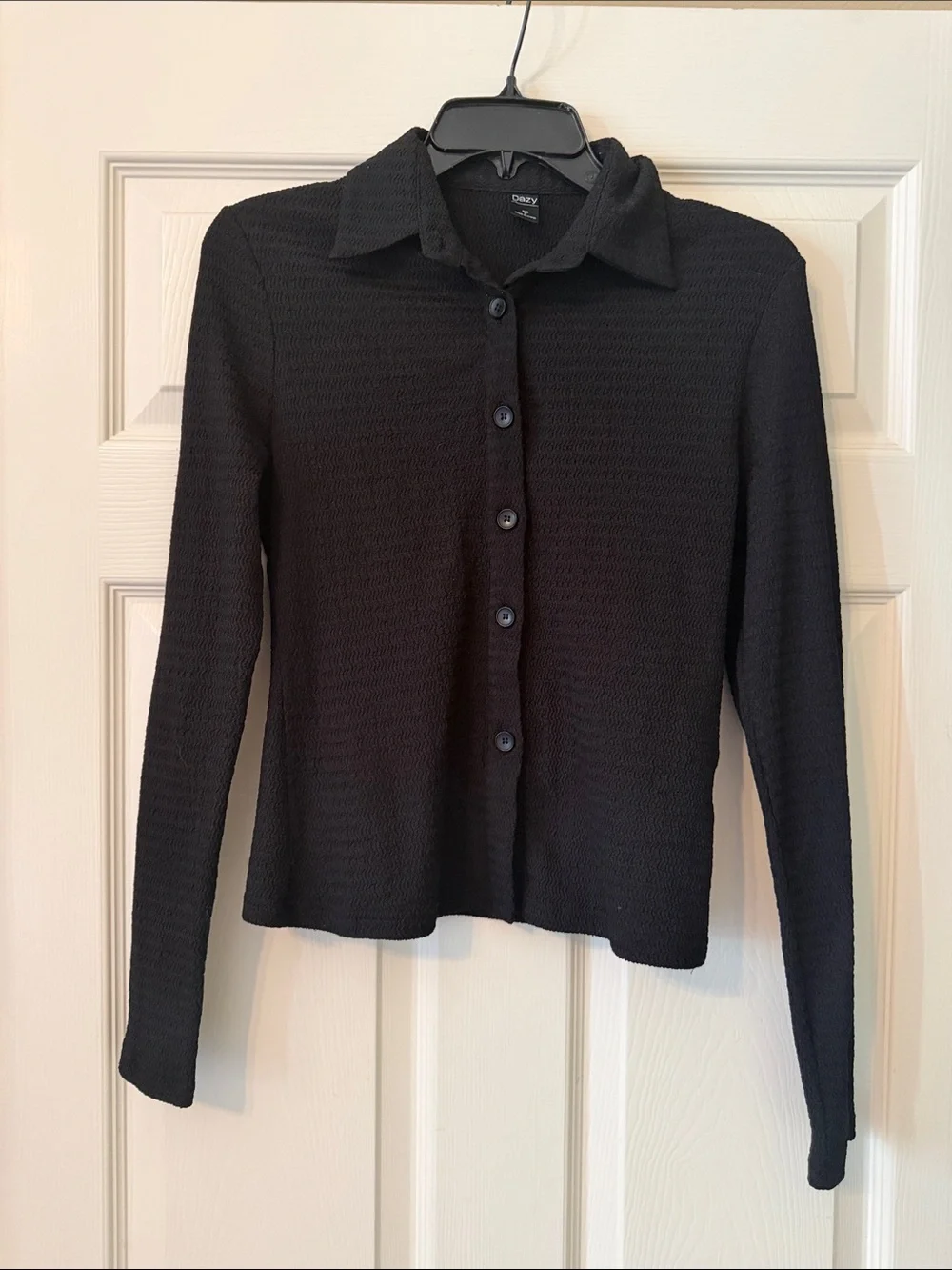 Dazy Black Long-Sleeve Button-Up Knit Top